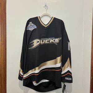 2007 CCM Anaheim Ducks Jersey #1 Stanley Cup Patch Blk Orange Gold NHL NWT Sz XL